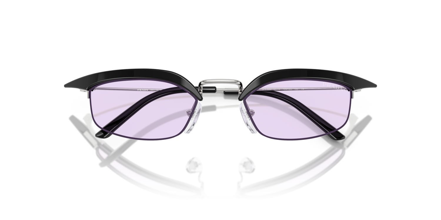 Occhiali da sole Prada PR B50S (TZM40J) colore nero/argento forma rettangolare lenti viola