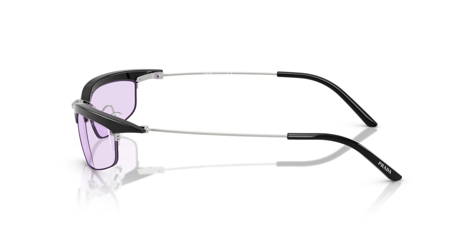 Occhiali da sole Prada PR B50S (TZM40J) colore nero/argento forma rettangolare lenti viola