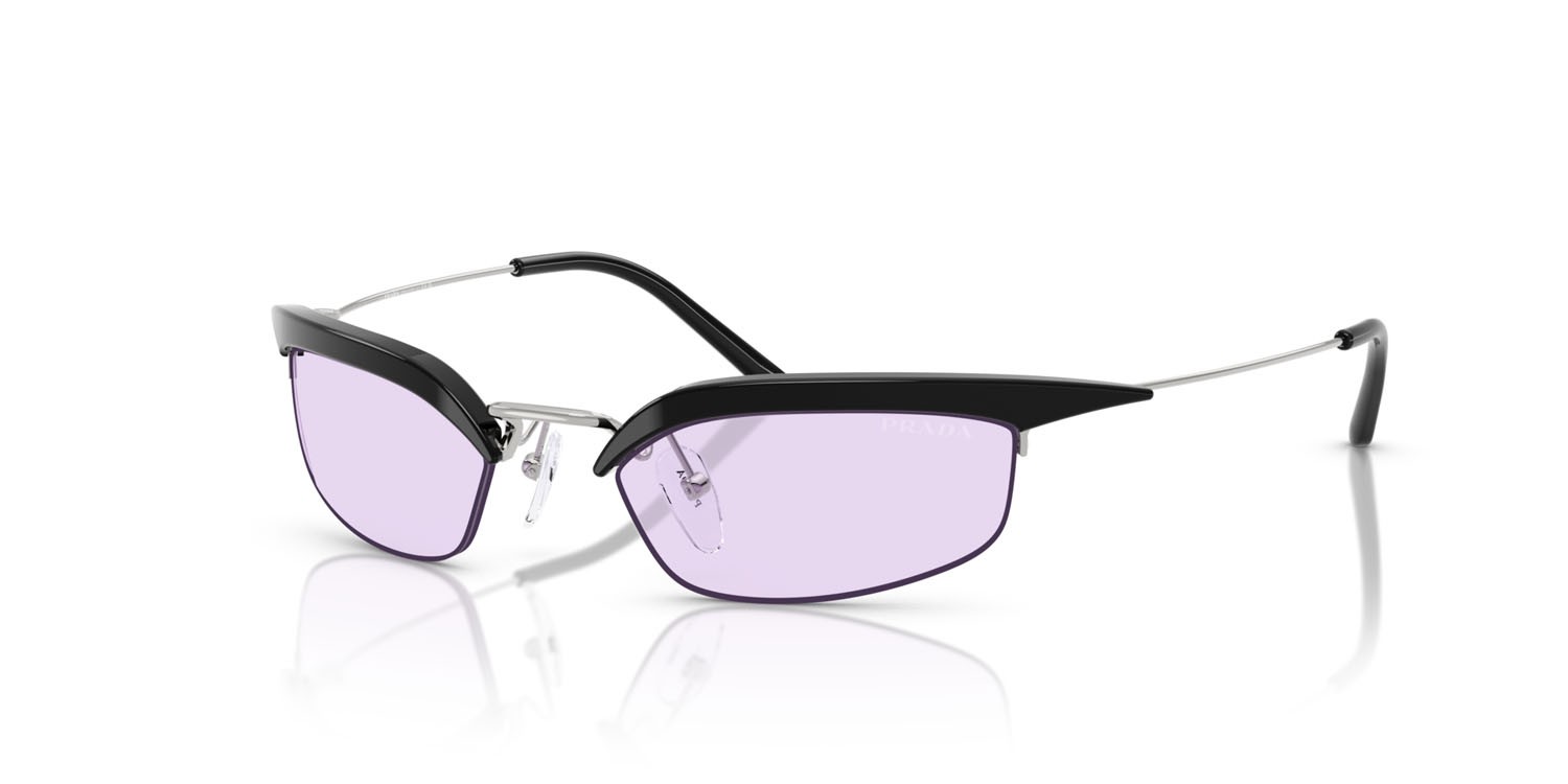 Occhiali da sole Prada PR B50S (TZM40J) colore nero/argento forma rettangolare lenti viola