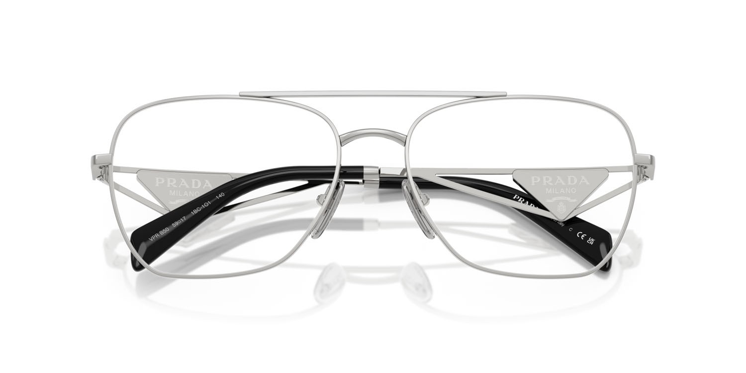 Eyeglasses Prada PR B50V (1BC1O1) color argento shape aviator lenses lente demo