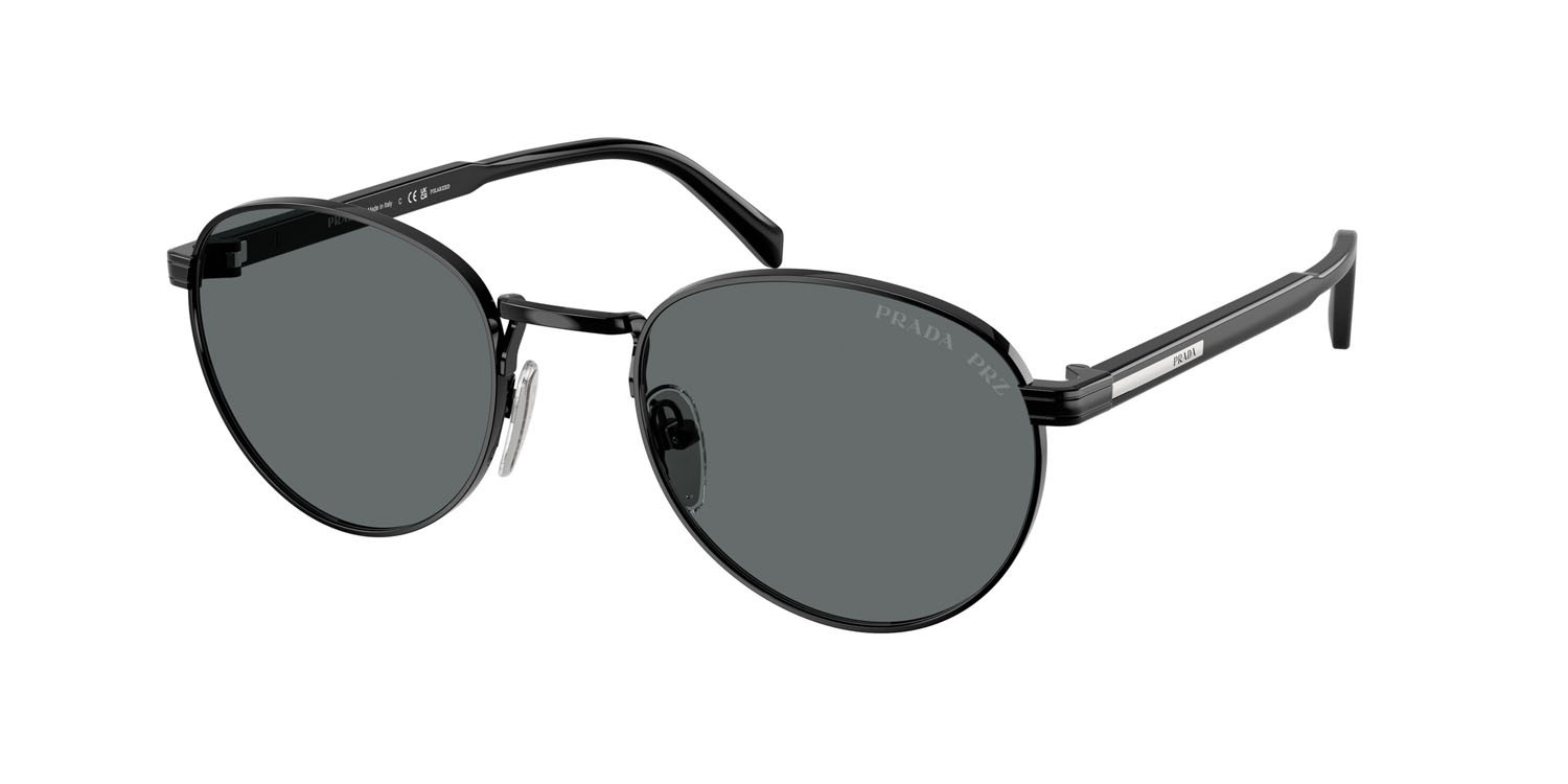Sunglasses Prada PR B51S (1AB5Z1) color nero lucido shape oval lenses polarizzata nero