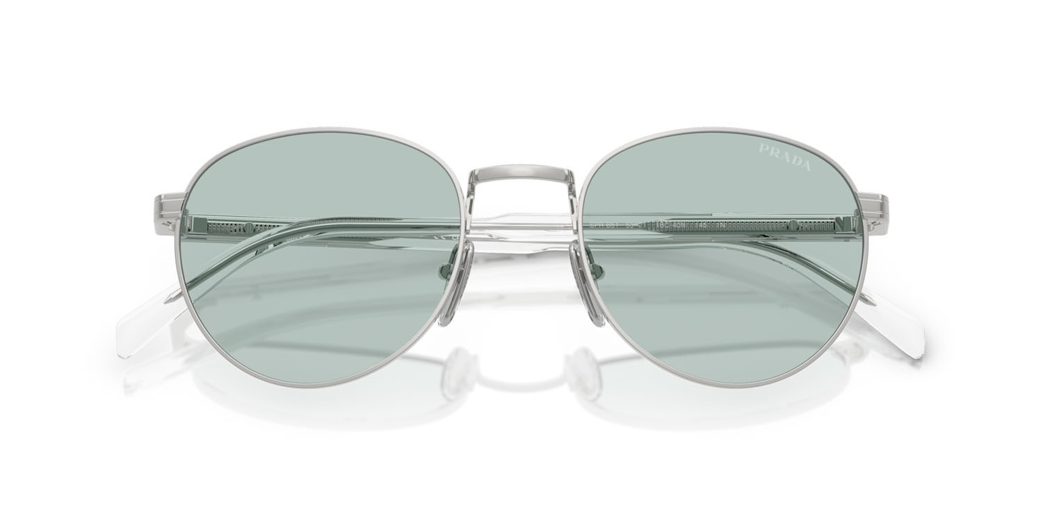 Occhiali da sole Prada PR B51S (1BC40N) colore acciaio forma ovale lenti avio chiaro
