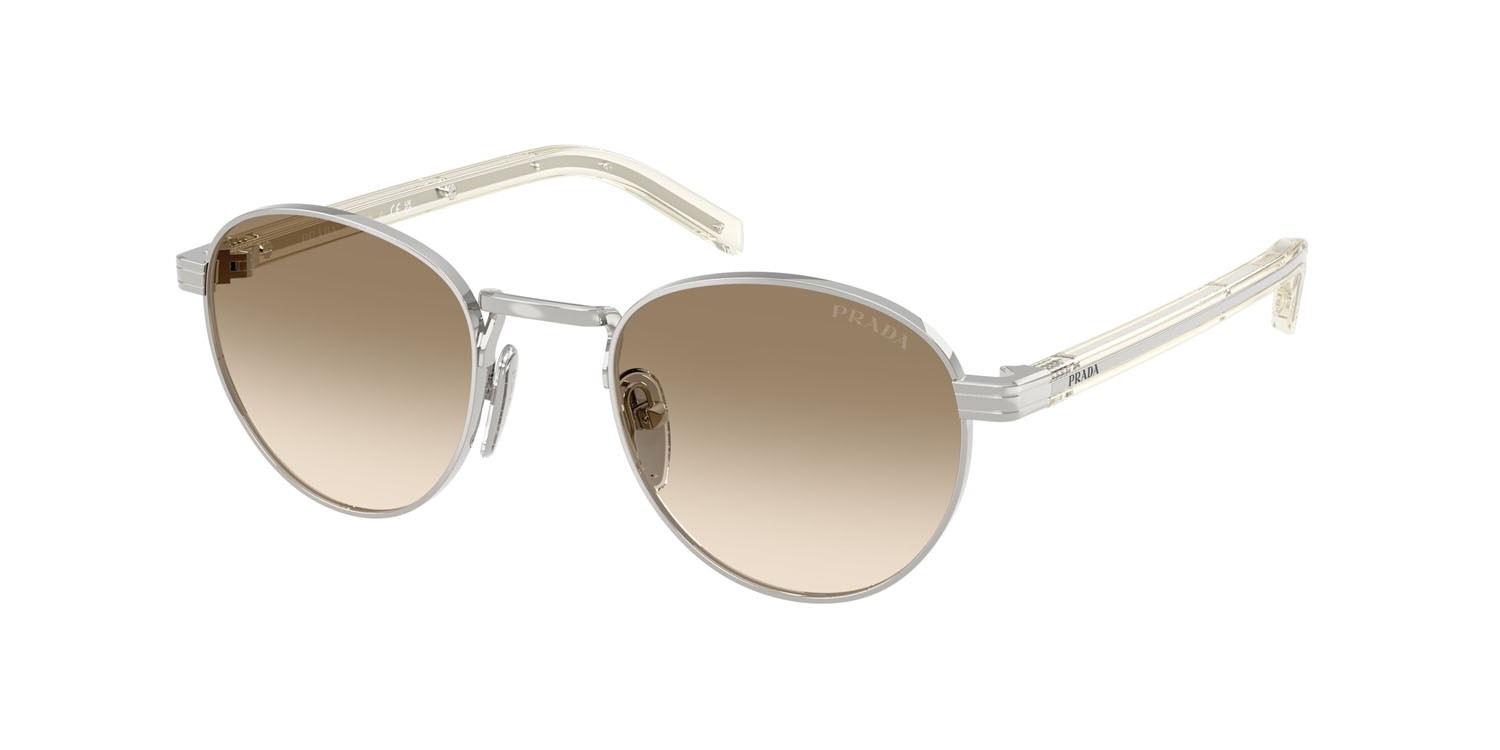 Sunglasses Prada PR B52S (1BC80K) color argento shape pantos lenses giallo chiaro sfumato marrone