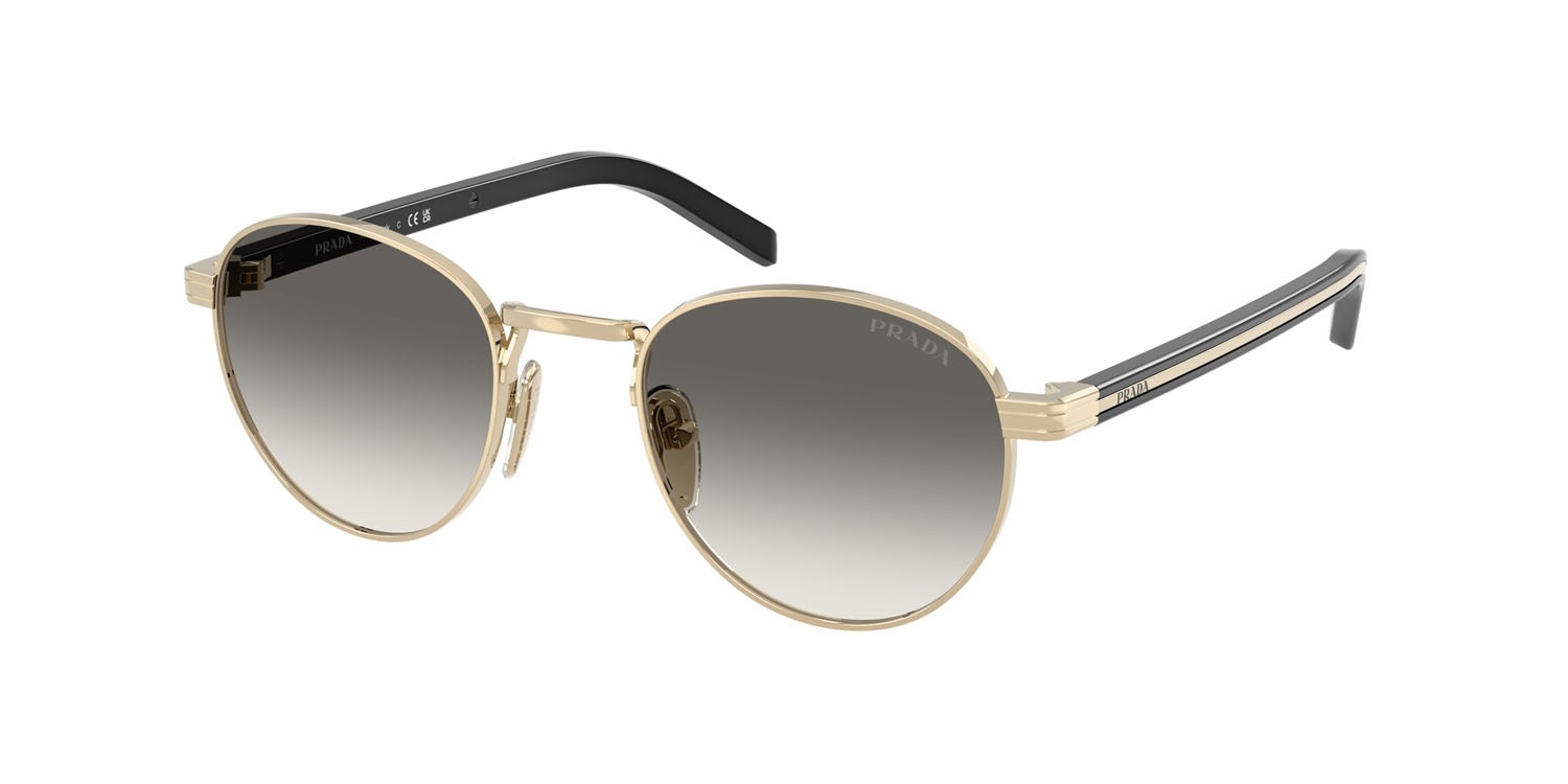 Sunglasses Prada PR B52S (ZVN02C) color oro pallido shape pantos lenses sfumato grigio