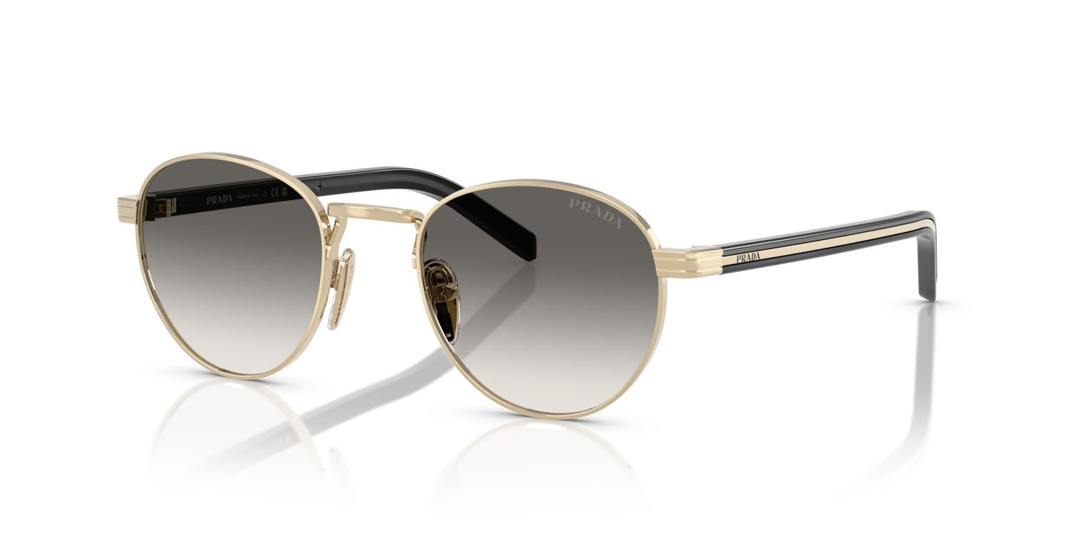 Sunglasses Prada PR B52S (ZVN02C) color oro pallido shape pantos lenses sfumato grigio