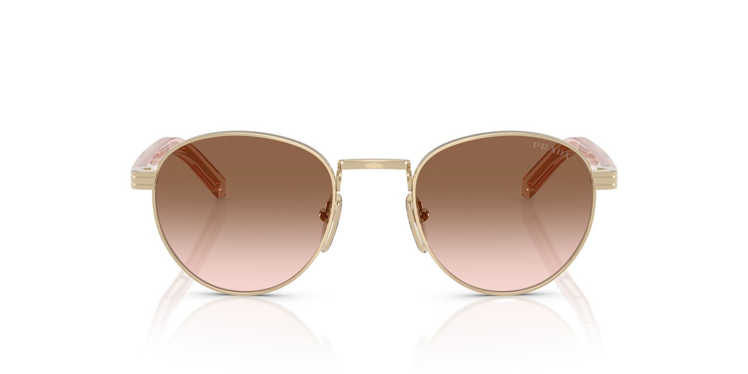 Occhiali da sole Prada PR B52S (ZVN0A6) colore oro pallido forma pantos lenti marrone sfumato
