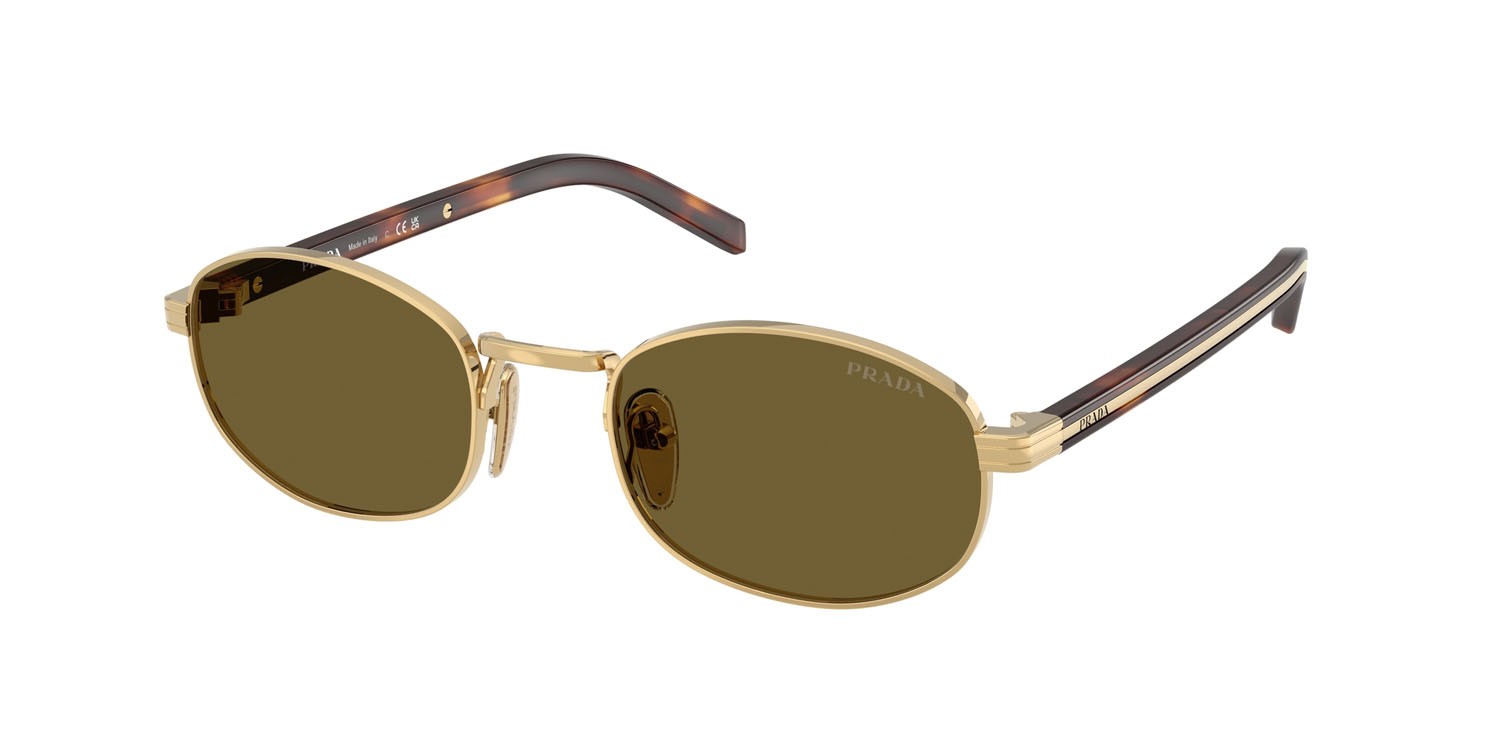Occhiali da sole Prada PR B53S (5AK09Z) colore oro forma ovale lenti marrone scuro