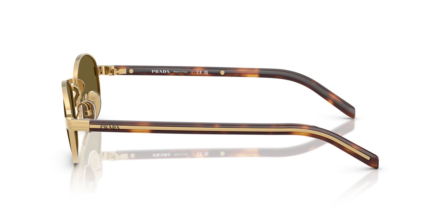Occhiali da sole Prada PR B53S (5AK09Z) colore oro forma ovale lenti marrone scuro