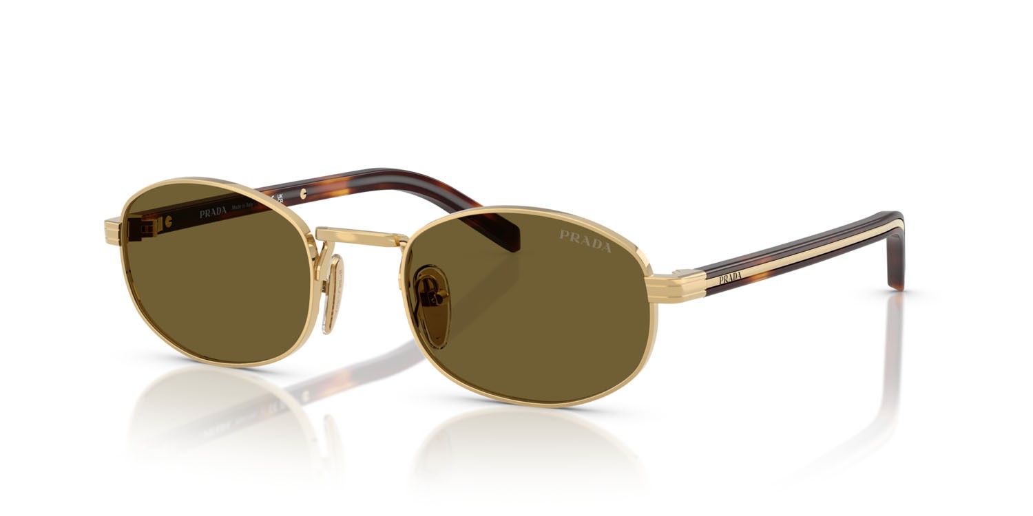 Occhiali da sole Prada PR B53S (5AK09Z) colore oro forma ovale lenti marrone scuro