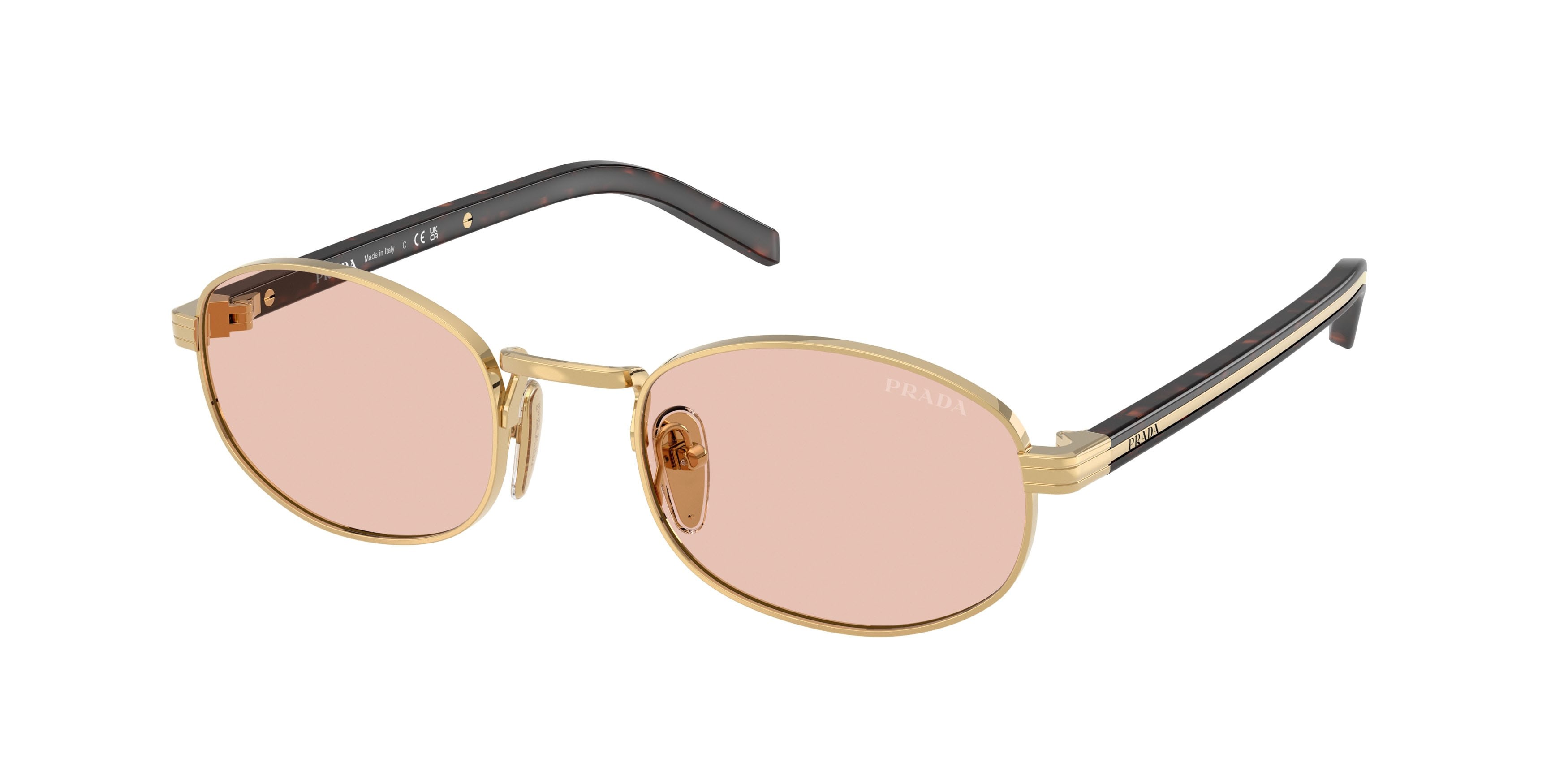 Occhiali da sole Prada PR B53S (5AK50V) colore oro forma ovale lenti rosa