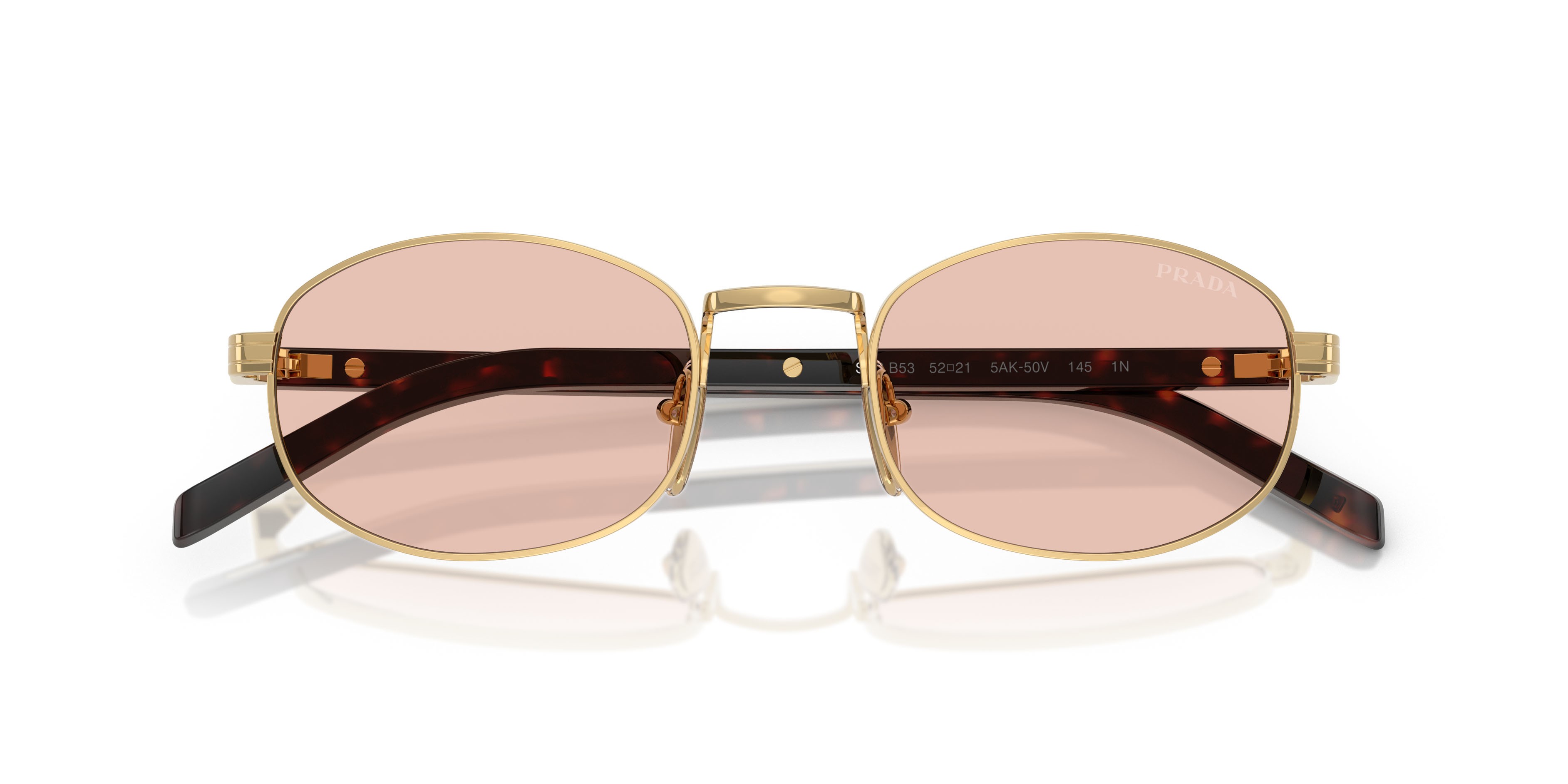 Occhiali da sole Prada PR B53S (5AK50V) colore oro forma ovale lenti rosa