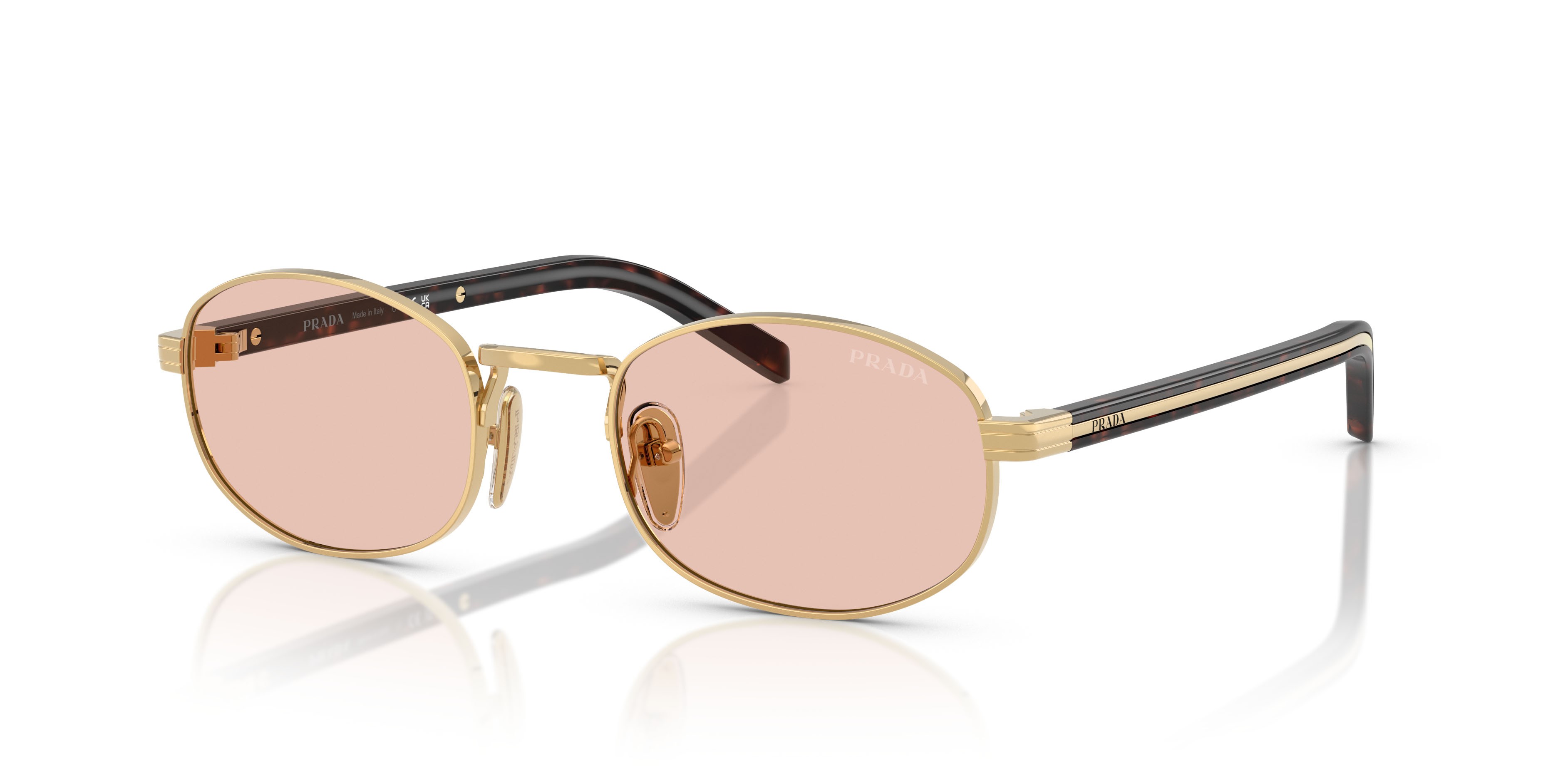 Occhiali da sole Prada PR B53S (5AK50V) colore oro forma ovale lenti rosa