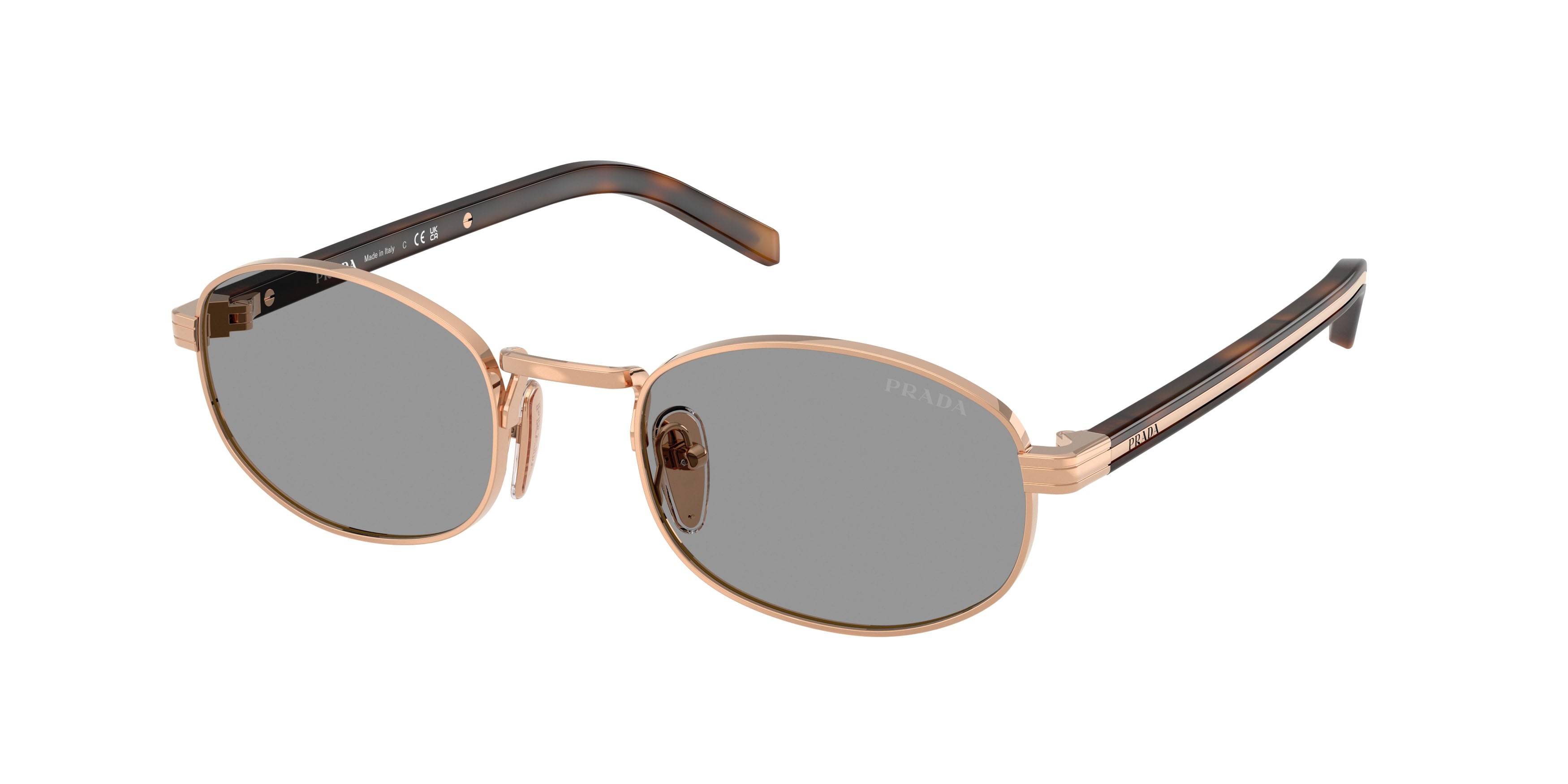 Occhiali da sole Prada PR B53S (SVF50Q) colore oro rose forma ovale lenti grigio