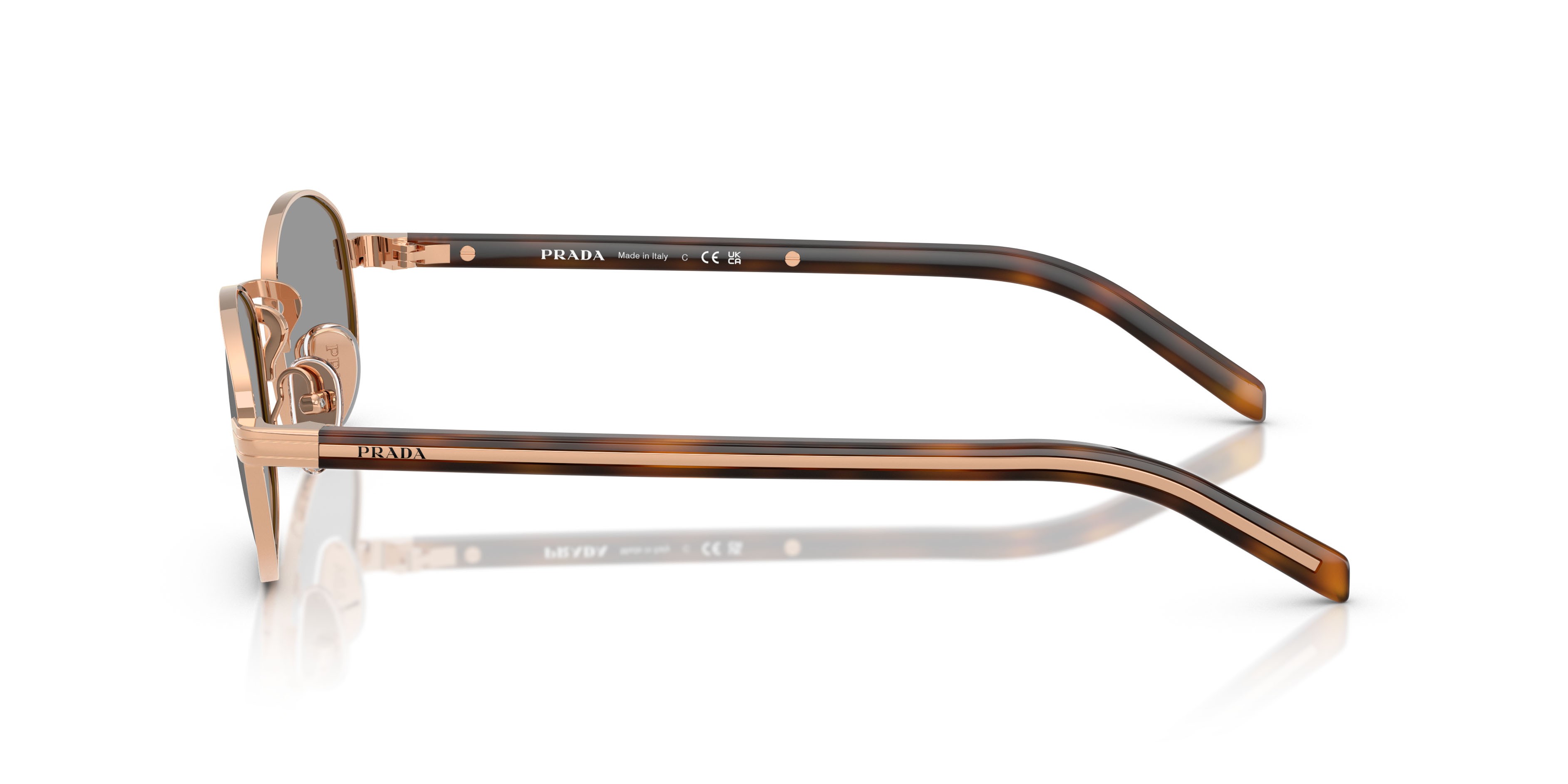 Occhiali da sole Prada PR B53S (SVF50Q) colore oro rose forma ovale lenti grigio