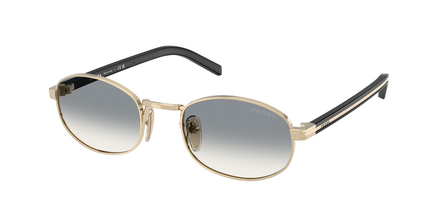 Sunglasses Prada PR B53S (ZVN02C) color oro pallido shape oval lenses sfumato grigio