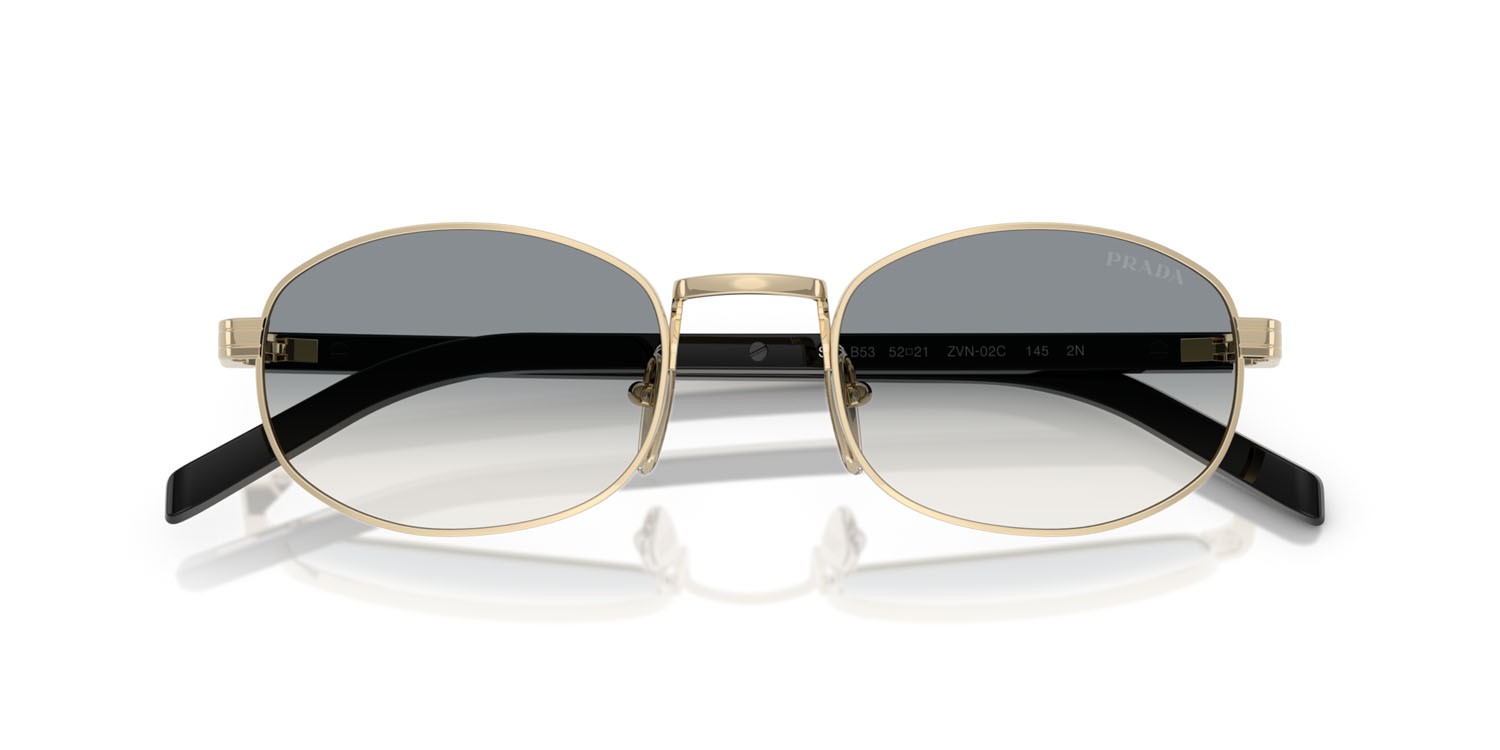 Sunglasses Prada PR B53S (ZVN02C) color oro pallido shape oval lenses sfumato grigio