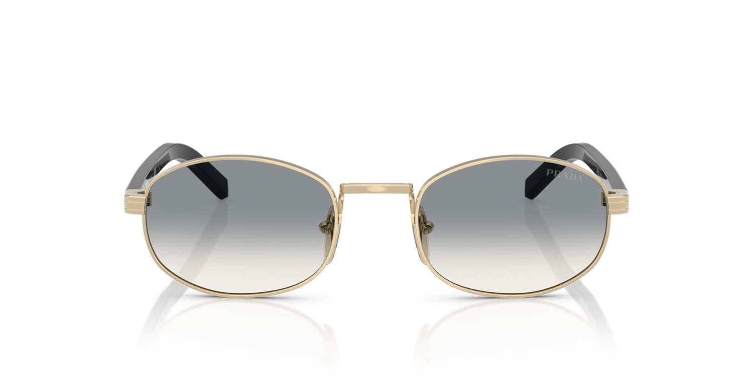 Sunglasses Prada PR B53S (ZVN02C) color oro pallido shape oval lenses sfumato grigio