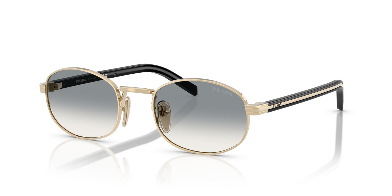 Sunglasses Prada PR B53S (ZVN02C) color oro pallido shape oval lenses sfumato grigio