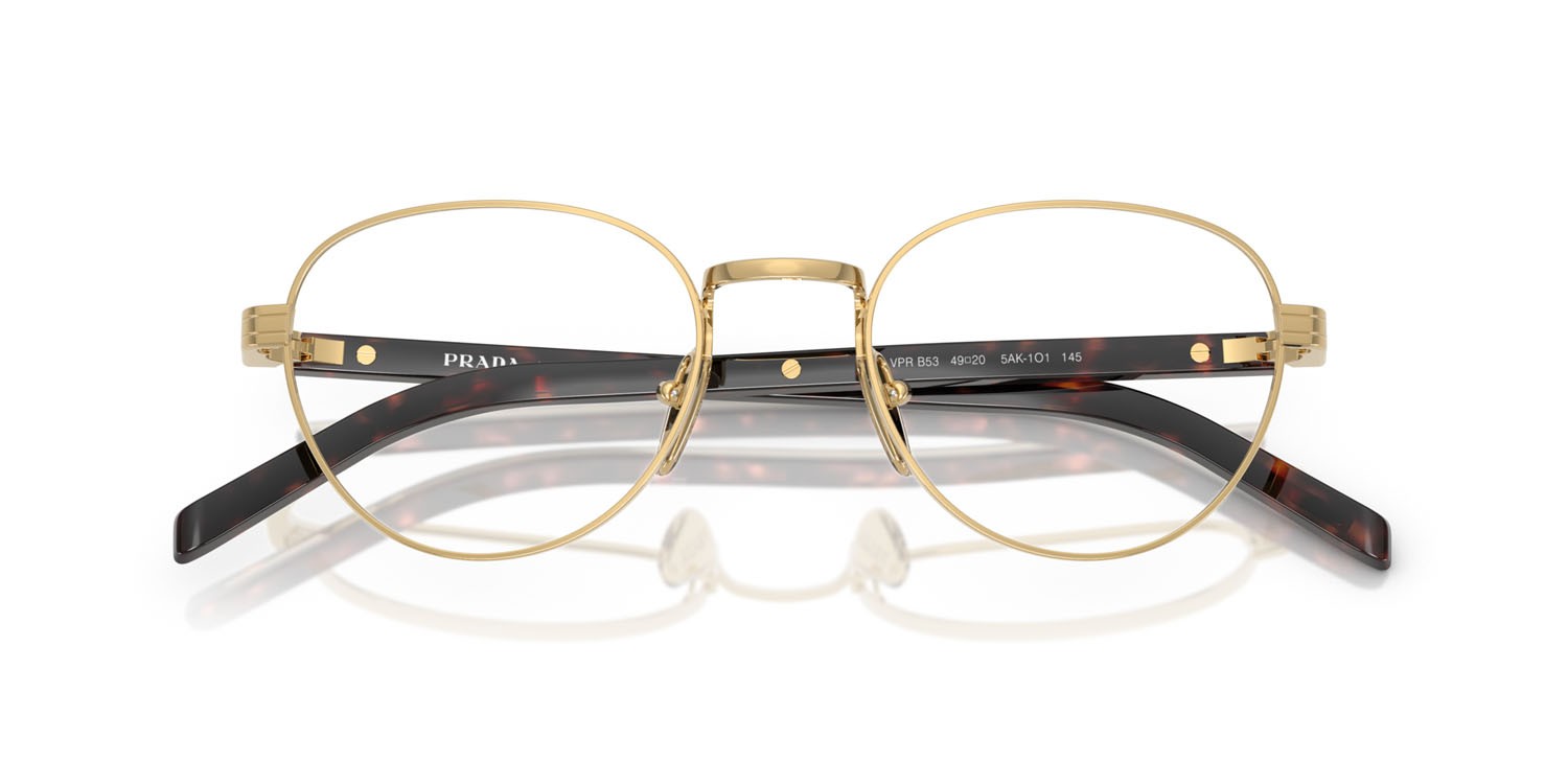 Eyeglasses Prada PR B53V (5AK1O1) color oro shape round lenses lente demo