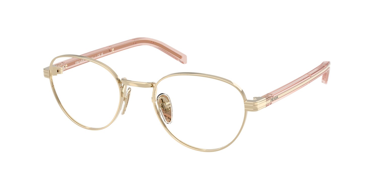 Eyeglasses Prada PR B53V (ACX1O1) color oro pallido shape round lenses lente demo