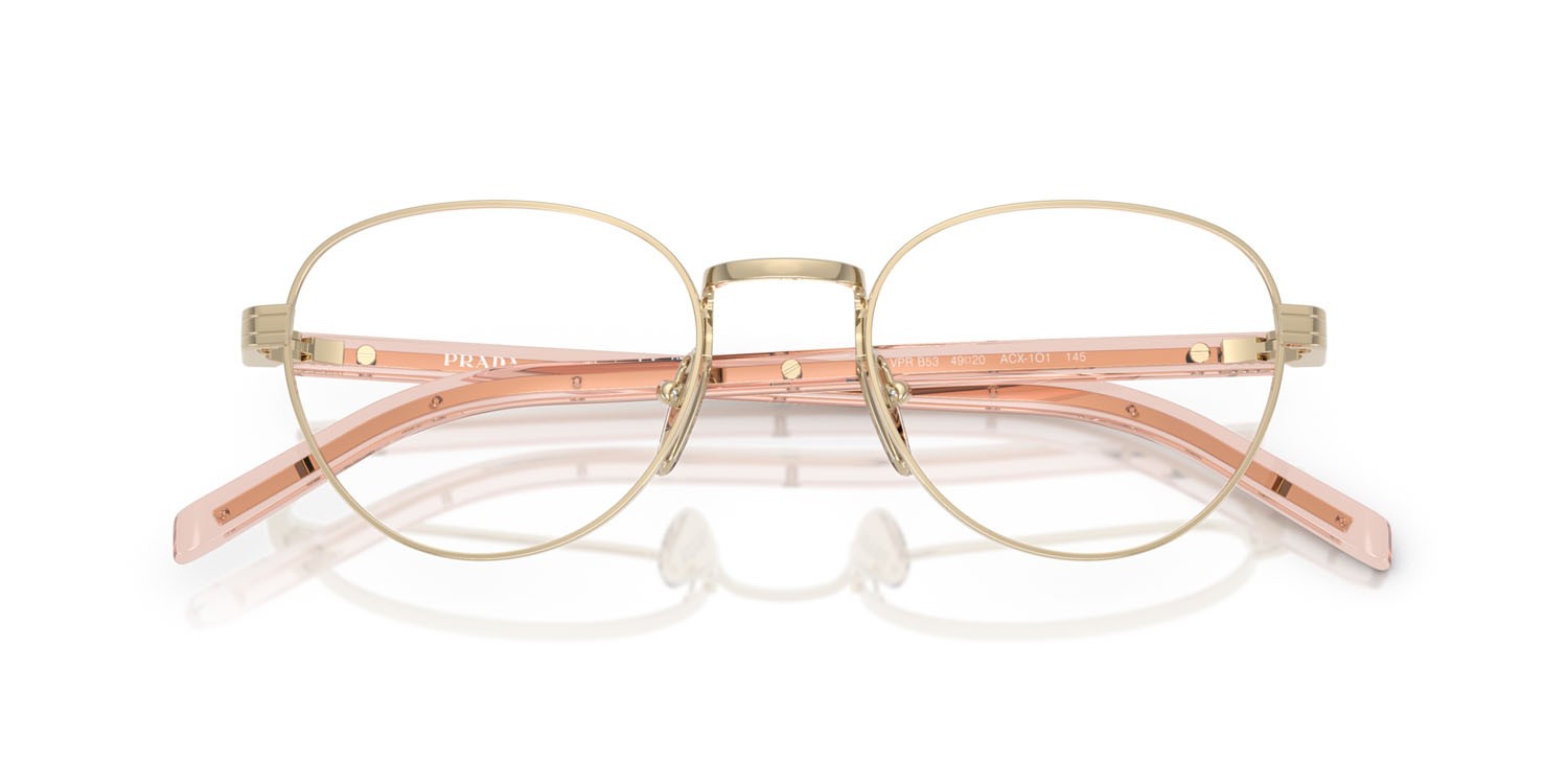 Eyeglasses Prada PR B53V (ACX1O1) color oro pallido shape round lenses lente demo