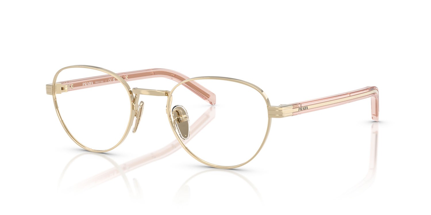 Eyeglasses Prada PR B53V (ACX1O1) color oro pallido shape round lenses lente demo