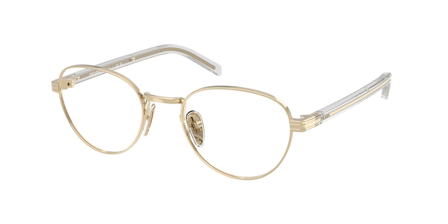 Eyeglasses Prada PR B53V (ZVN1O1) color oro pallido shape round lenses lente demo