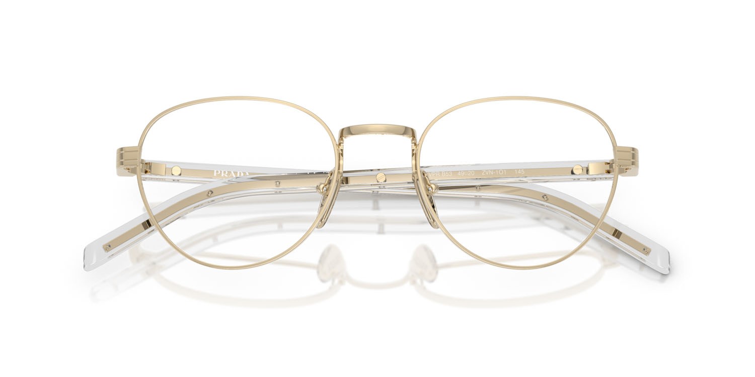 Eyeglasses Prada PR B53V (ZVN1O1) color oro pallido shape round lenses lente demo