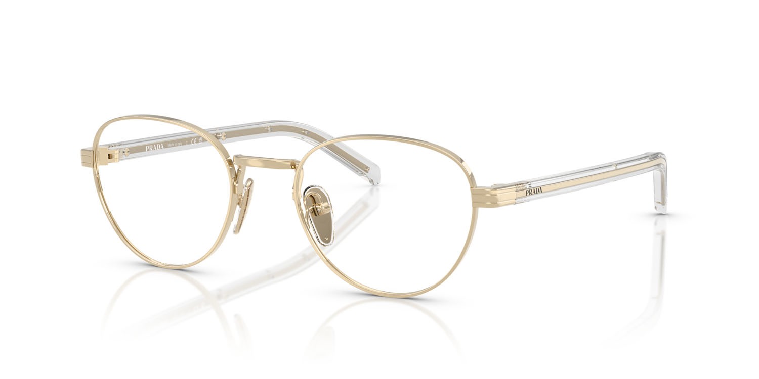 Eyeglasses Prada PR B53V (ZVN1O1) color oro pallido shape round lenses lente demo
