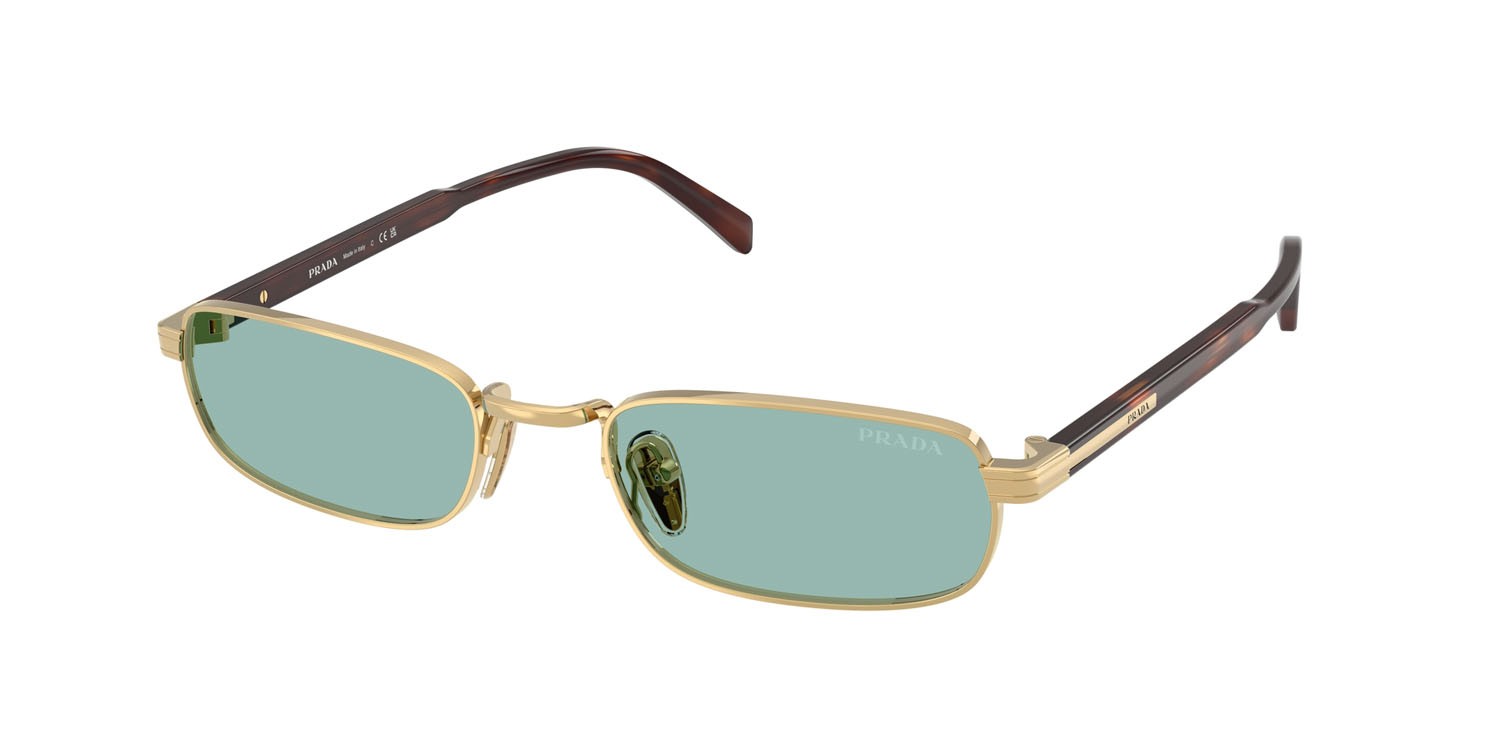 Occhiali da sole Prada PR B54S (5AK40K) colore oro forma rettangolare lenti verde petrolio