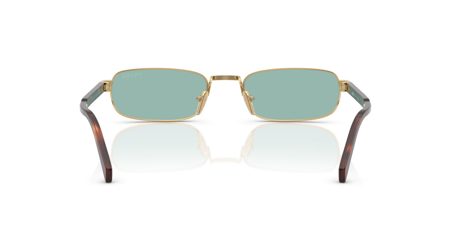 Occhiali da sole Prada PR B54S (5AK40K) colore oro forma rettangolare lenti verde petrolio
