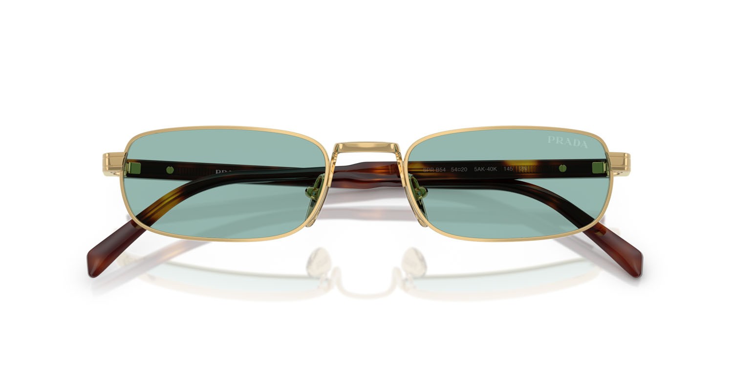 Occhiali da sole Prada PR B54S (5AK40K) colore oro forma rettangolare lenti verde petrolio