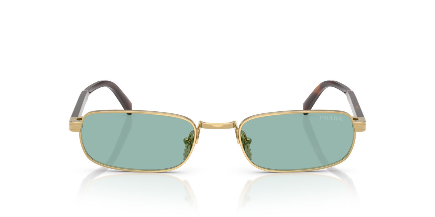 Occhiali da sole Prada PR B54S (5AK40K) colore oro forma rettangolare lenti verde petrolio