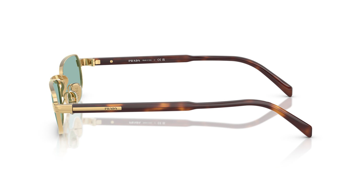 Occhiali da sole Prada PR B54S (5AK40K) colore oro forma rettangolare lenti verde petrolio