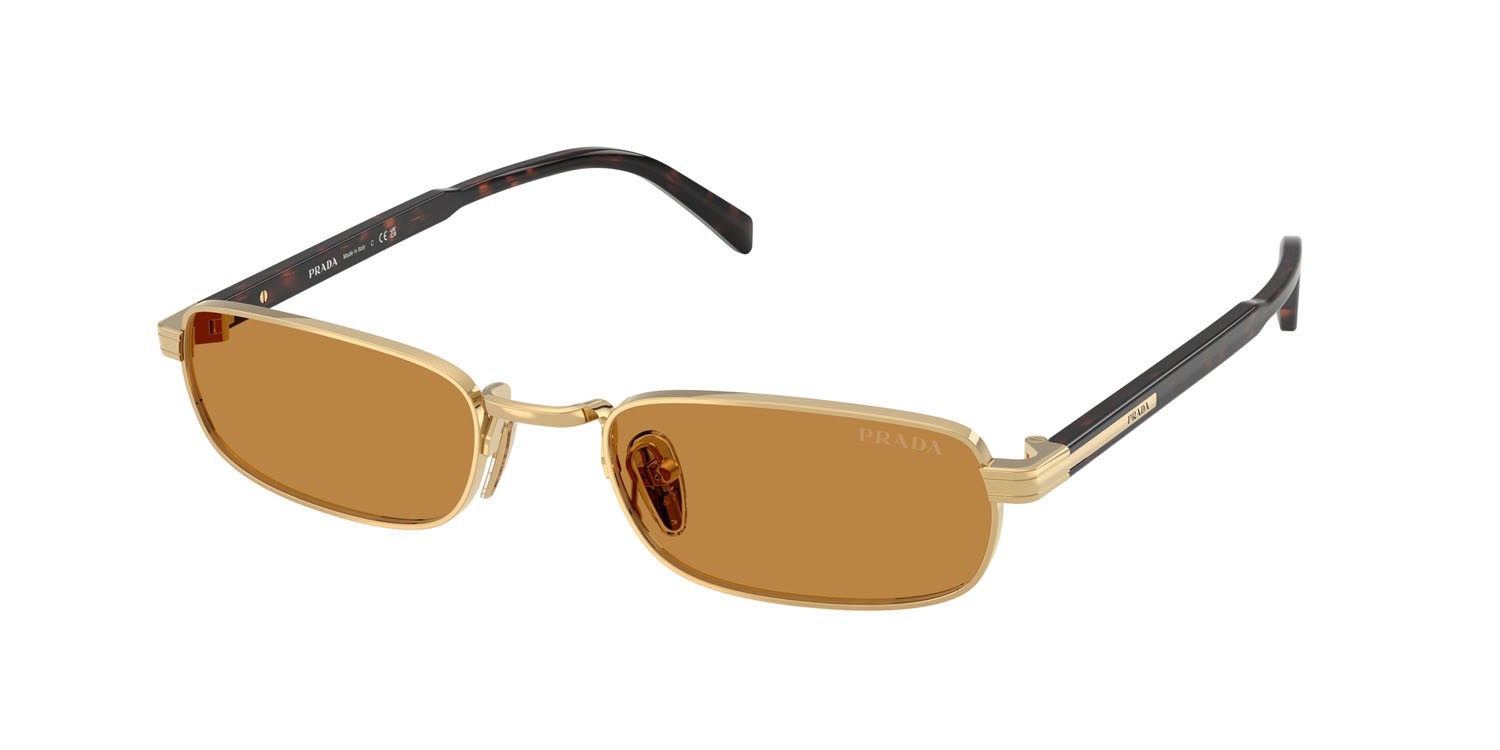 Occhiali da sole Prada PR B54S (5AK50P) colore oro forma rettangolare lenti miele scuro
