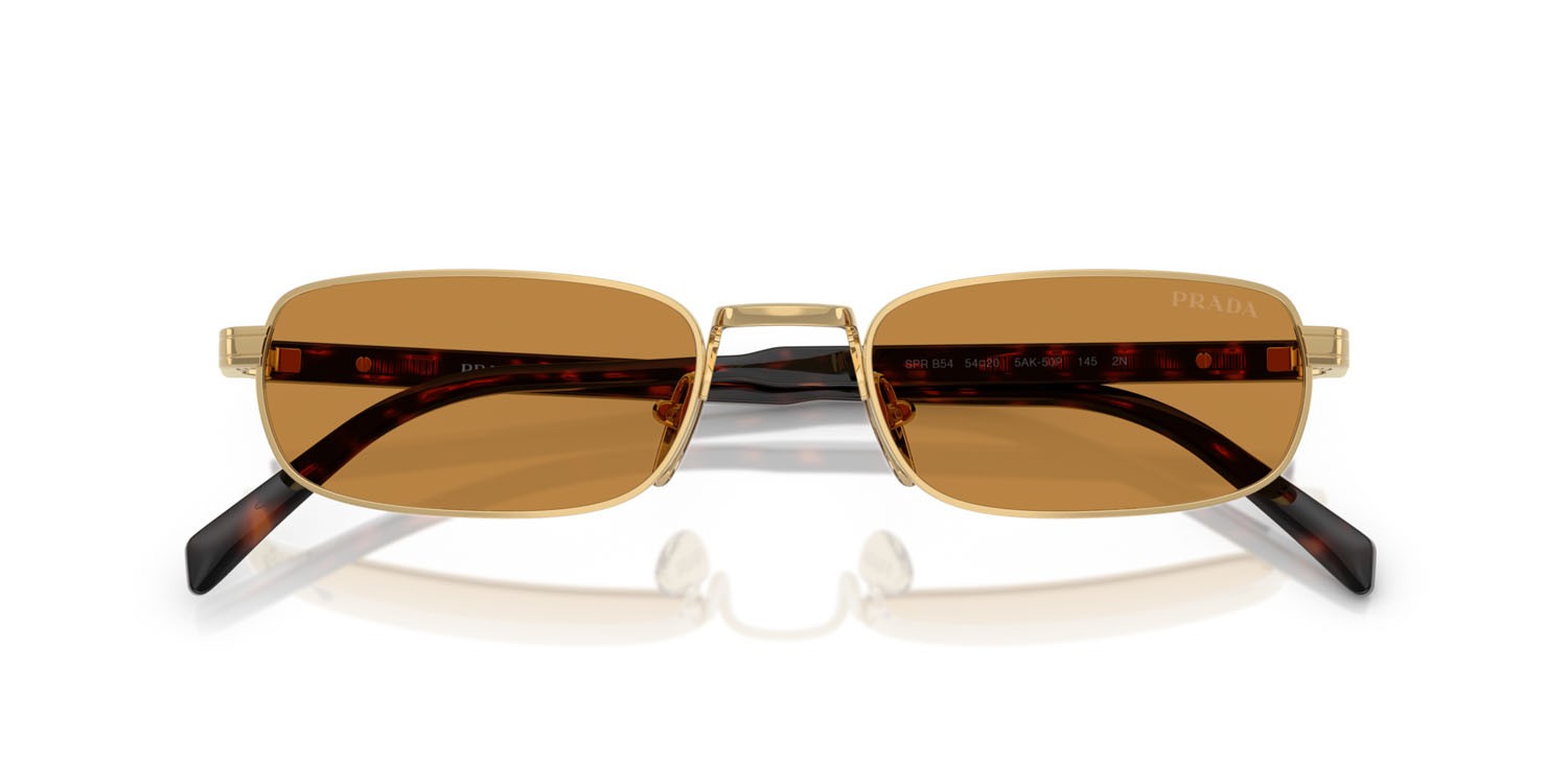 Occhiali da sole Prada PR B54S (5AK50P) colore oro forma rettangolare lenti miele scuro