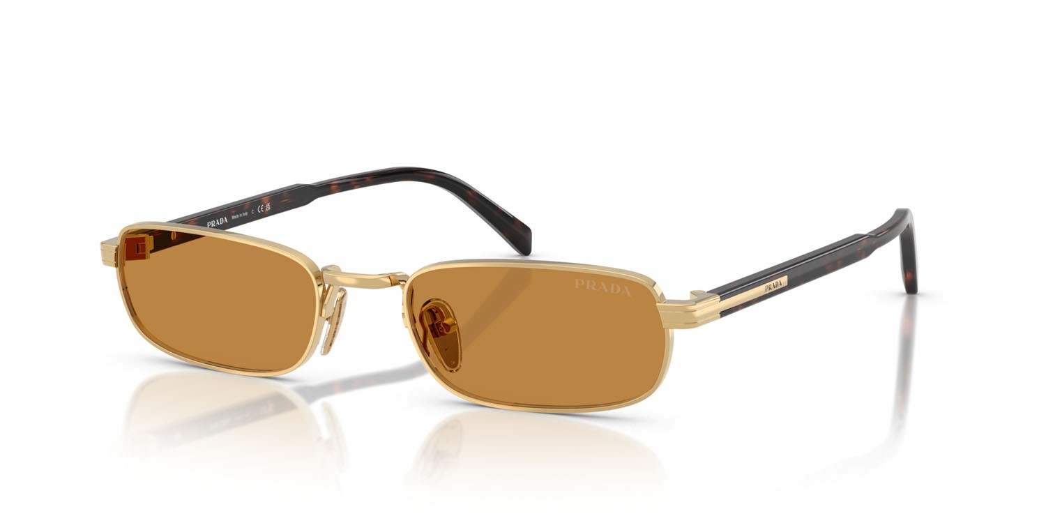 Occhiali da sole Prada PR B54S (5AK50P) colore oro forma rettangolare lenti miele scuro