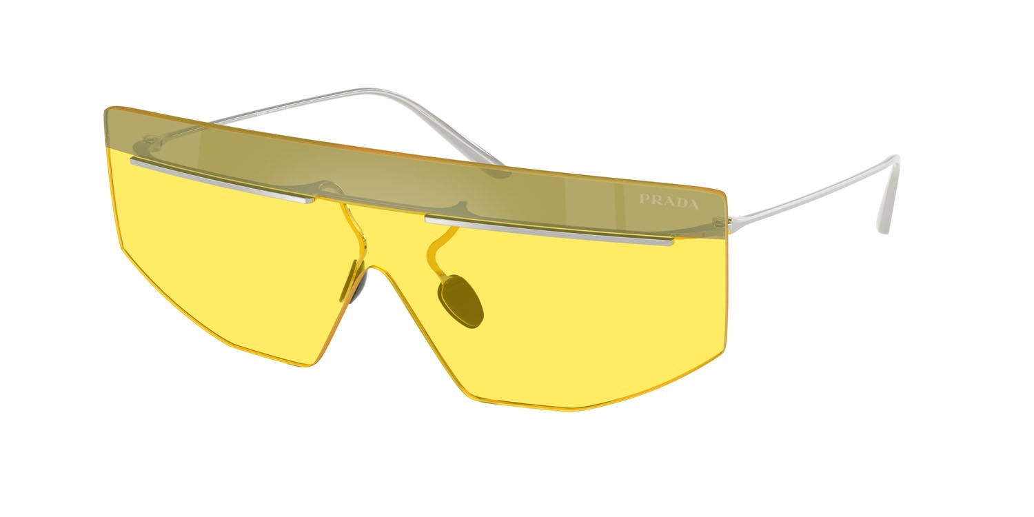 Occhiali da sole Prada PR B55S (1BC20O) colore argento forma irregolare lenti limone/argento