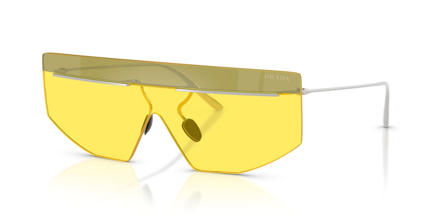 Occhiali da sole Prada PR B55S (1BC20O) colore argento forma irregolare lenti limone/argento