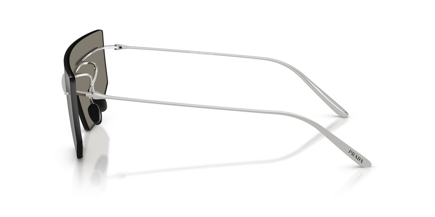 Occhiali da sole Prada PR B55S (1BC60N) colore argento forma irregolare lenti grigio chiaro specchiato argento