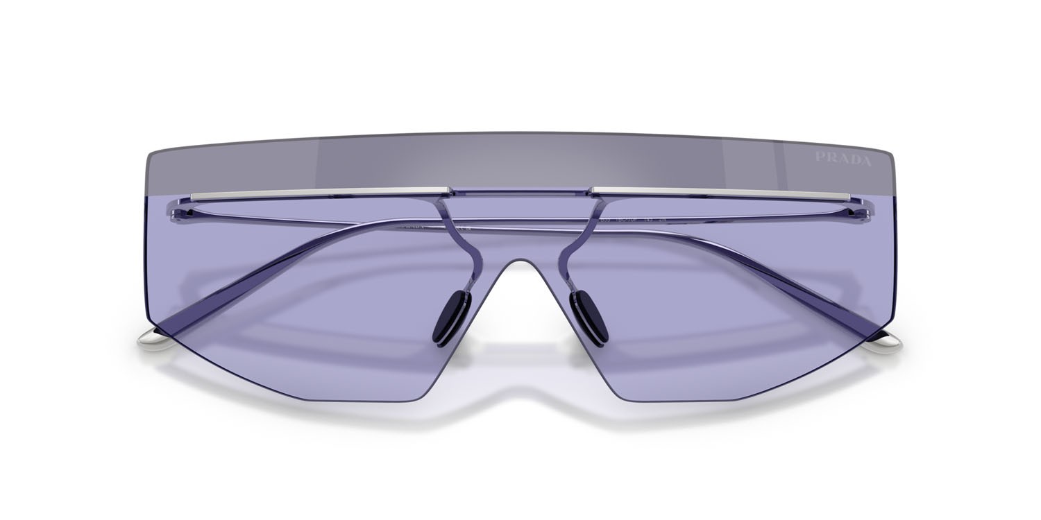 Sunglasses Prada PR B55S (1BC70P) color argento shape irregular lenses viola/argento