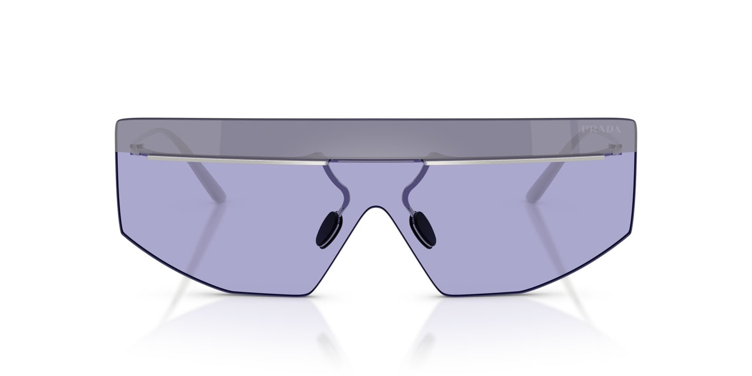 Sunglasses Prada PR B55S (1BC70P) color argento shape irregular lenses viola/argento