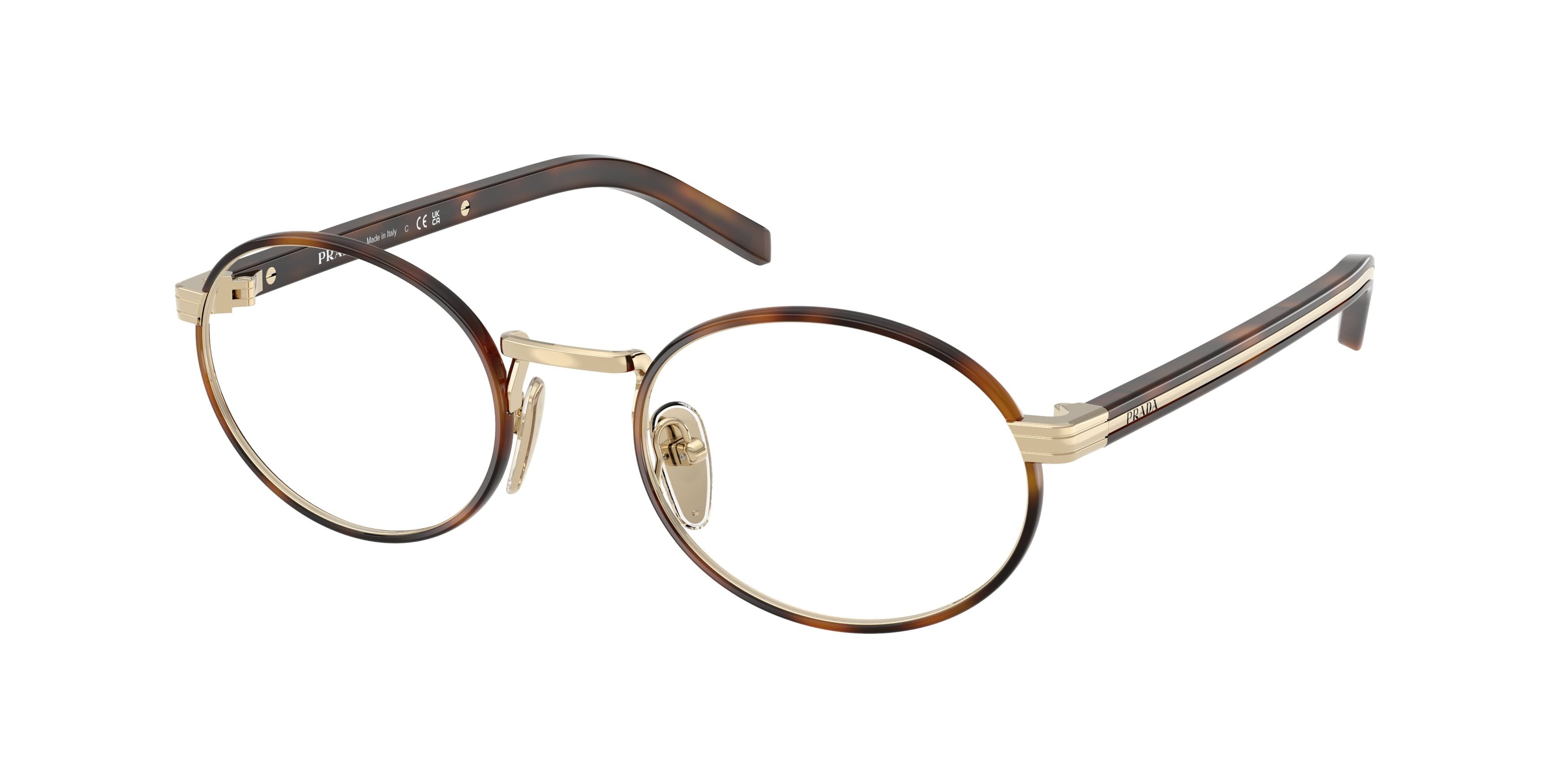 Eyeglasses Prada PR B55V (20L1O1) color oro pallido/juniper tartarugato shape oval lenses lente demo