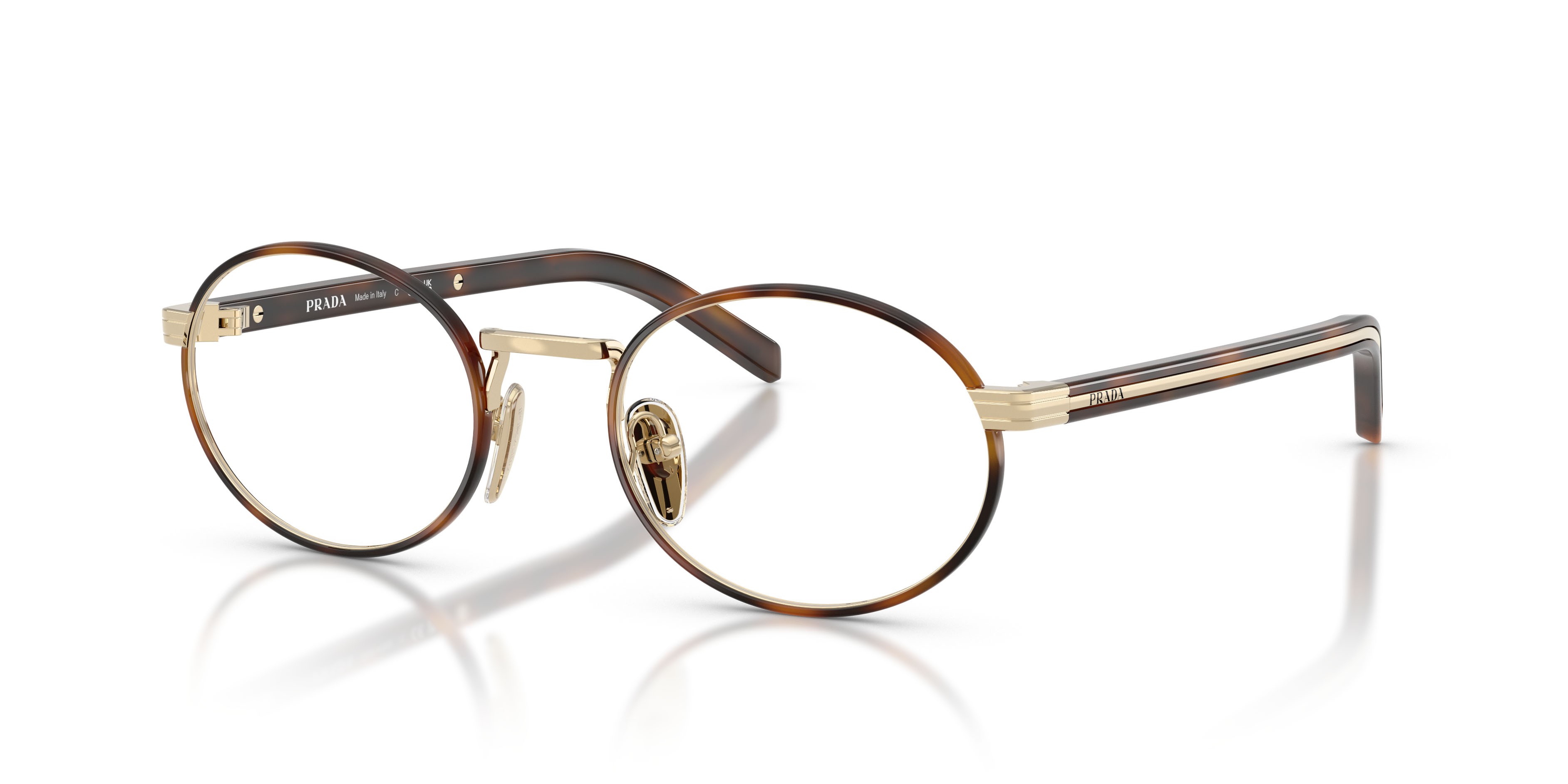 Eyeglasses Prada PR B55V (20L1O1) color oro pallido/juniper tartarugato shape oval lenses lente demo
