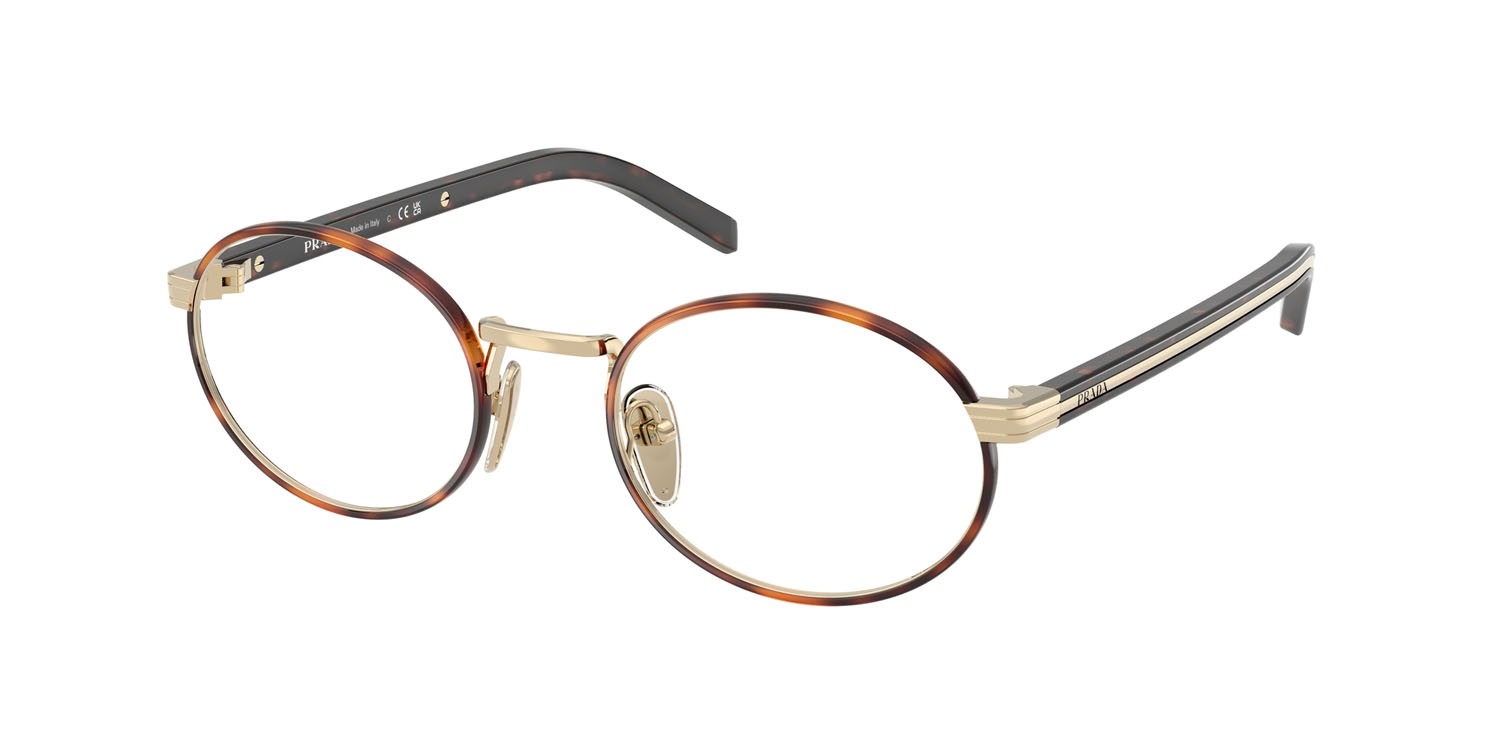 Eyeglasses Prada PR B55V (21E1O1) color oro pallido/tartarugato root shape oval lenses lente demo