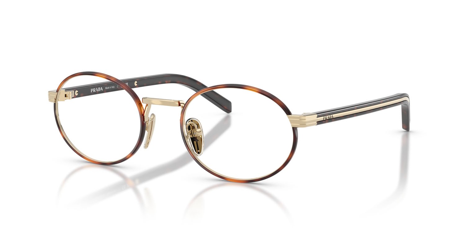 Eyeglasses Prada PR B55V (21E1O1) color oro pallido/tartarugato root shape oval lenses lente demo