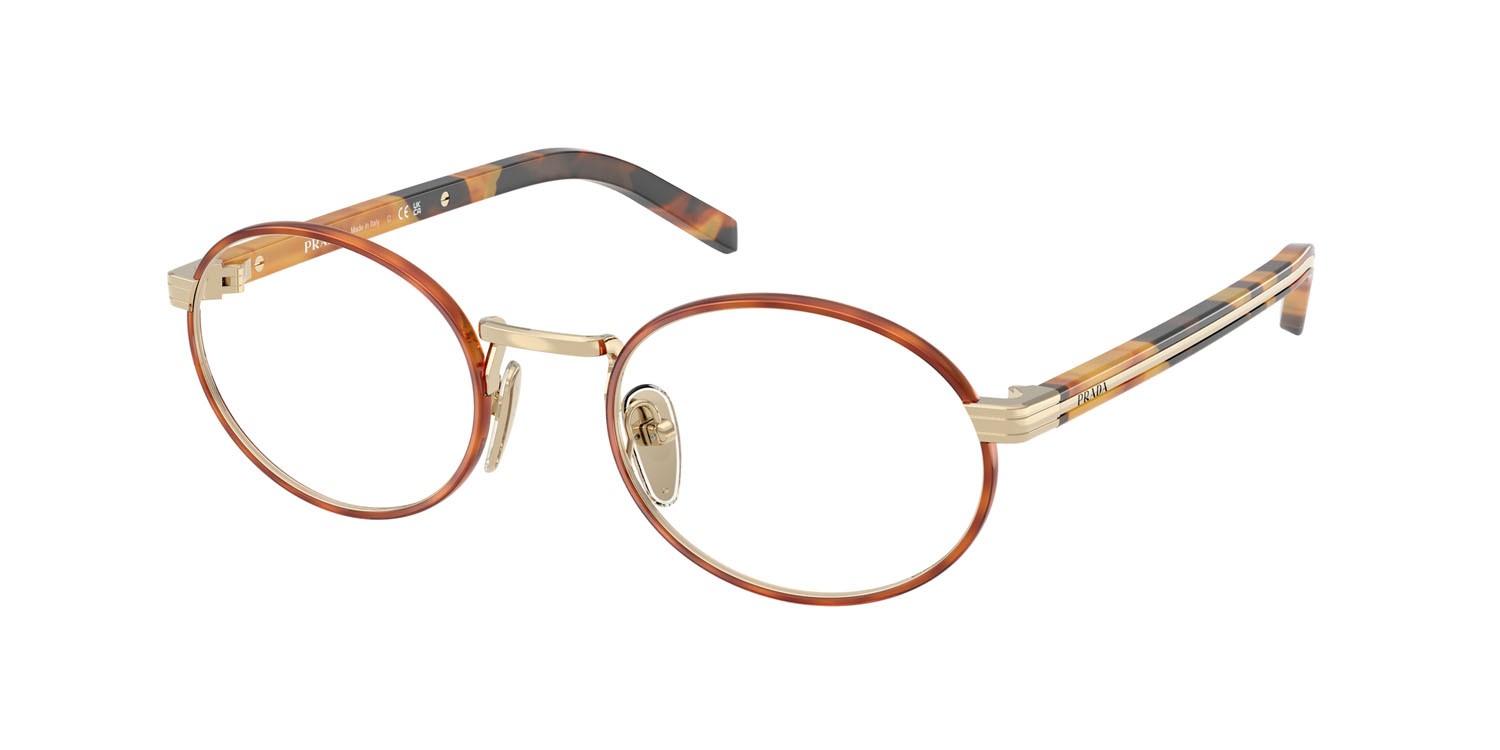 Eyeglasses Prada PR B55V (22E1O1) color oro pallido/havana miele shape oval lenses lente demo