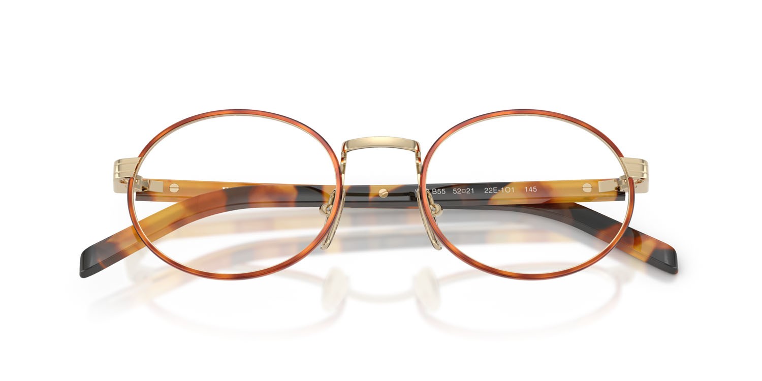 Eyeglasses Prada PR B55V (22E1O1) color oro pallido/havana miele shape oval lenses lente demo