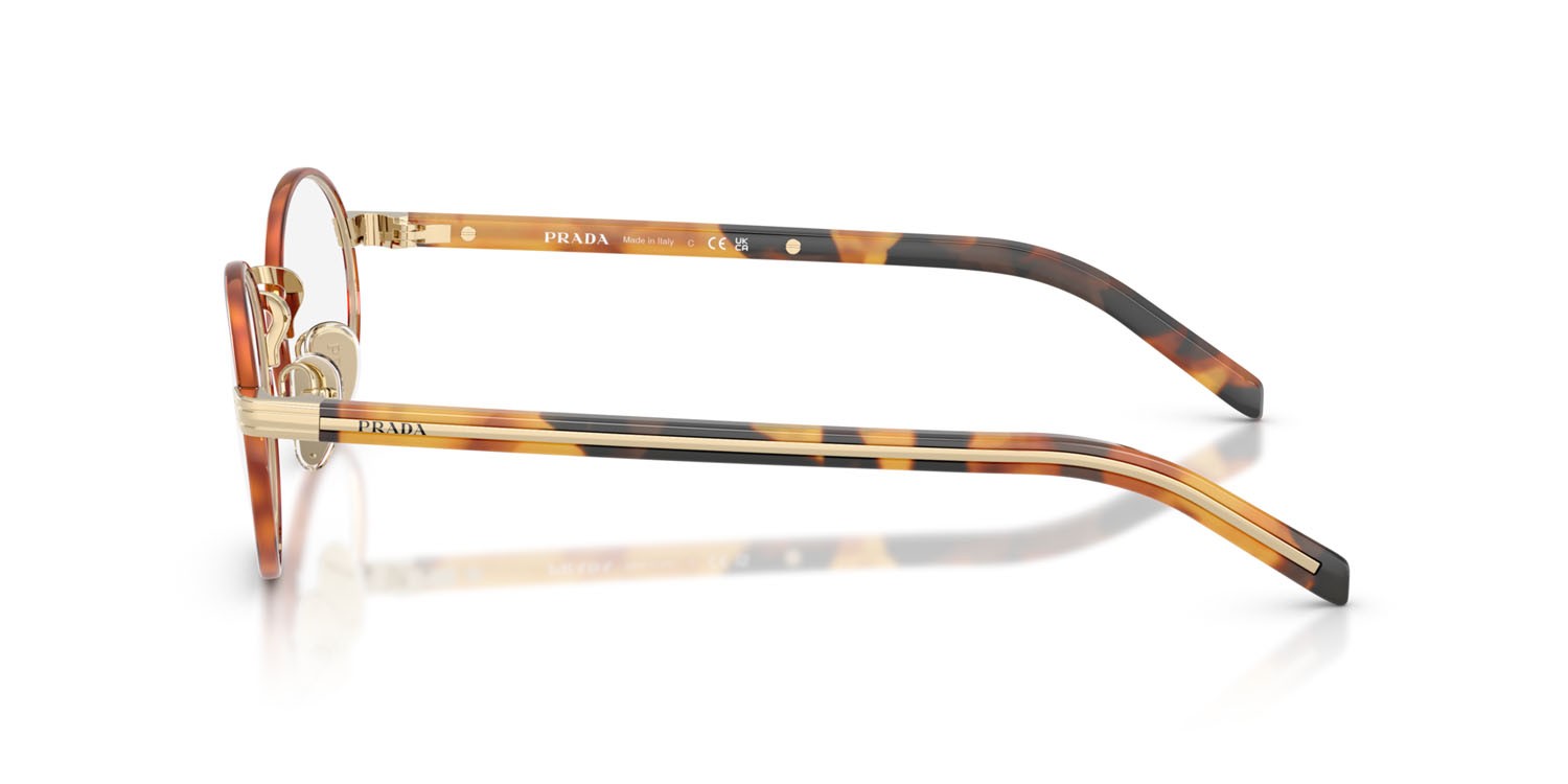 Eyeglasses Prada PR B55V (22E1O1) color oro pallido/havana miele shape oval lenses lente demo