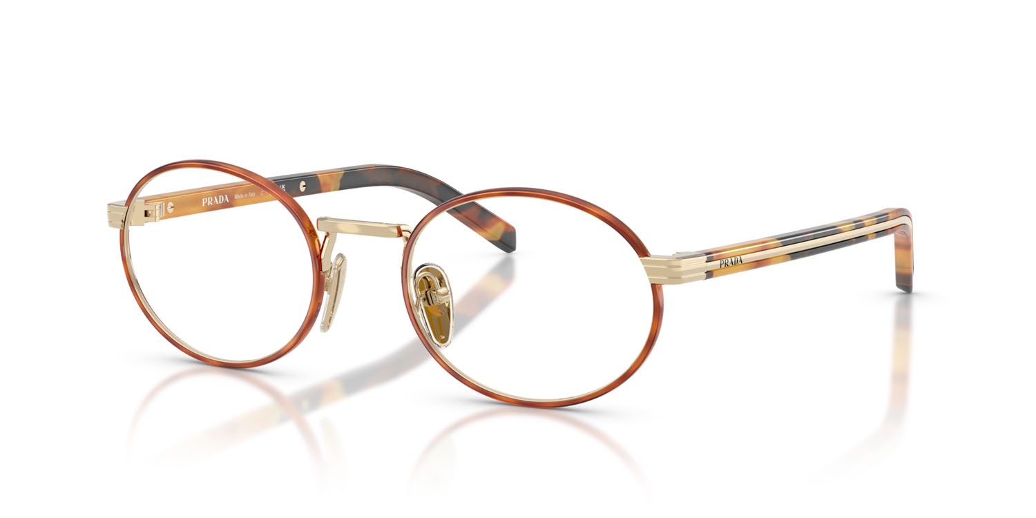 Eyeglasses Prada PR B55V (22E1O1) color oro pallido/havana miele shape oval lenses lente demo